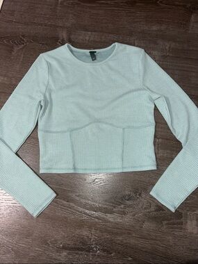 wild fable Light Mint / blueish Ribbed Long-Sleeve Crop Top